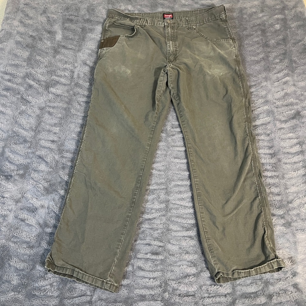 Wrangler Workwear Pants Men Green Canvas Utility Cargo Style 38x32